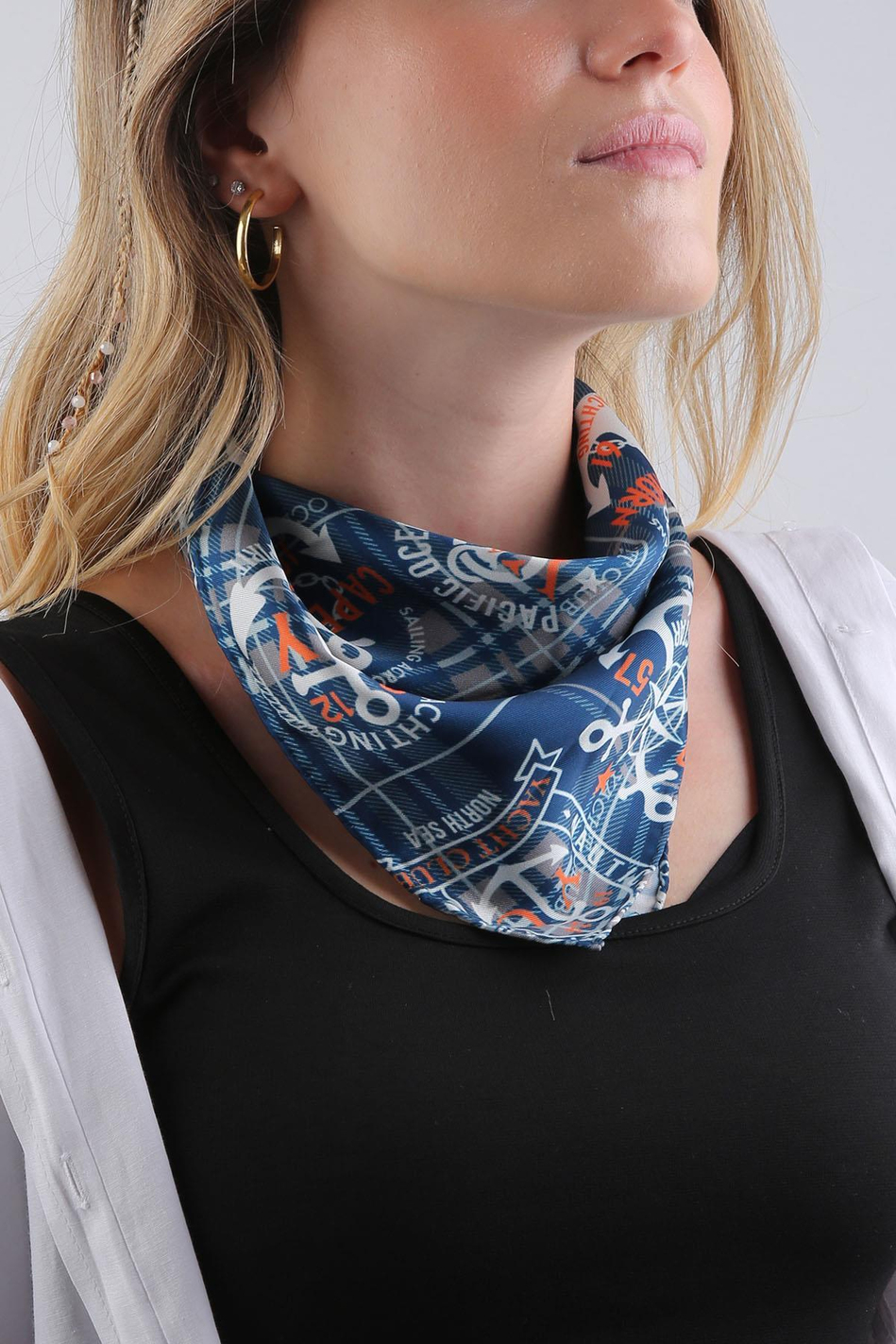 Petrol Mavisi Denizci Motif Fular Bandana 55-55 cm KDNF11