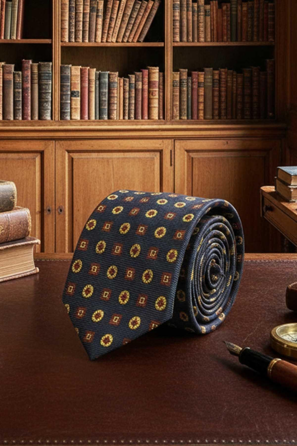 Pregasona Style Koyu Lacivert Motif Desen İtalyan İpek Kravat İK2226