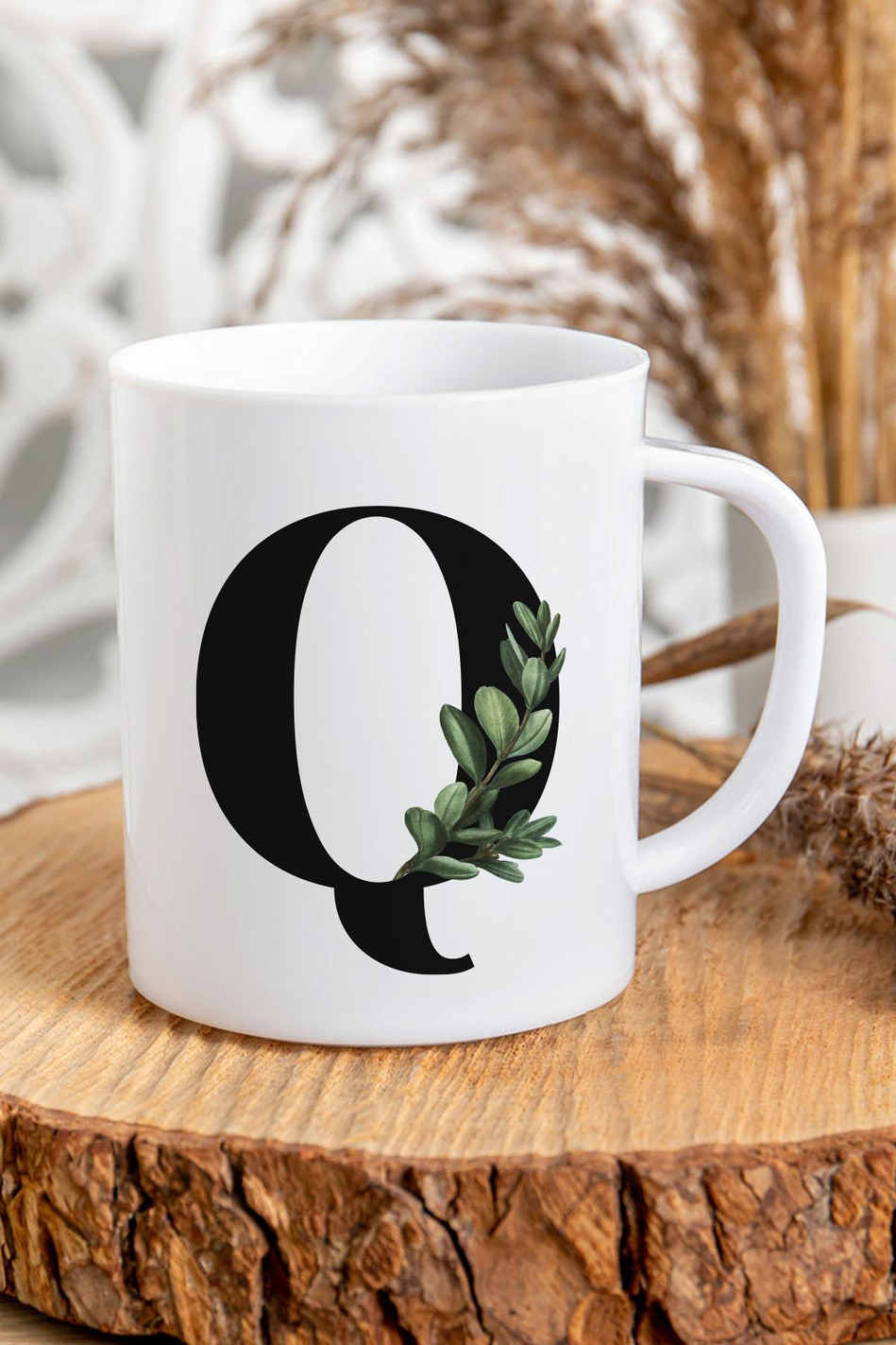 Q Harfli Baş Harf Baskılı Kupa Bardak