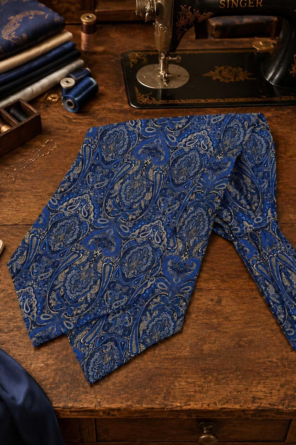 Royal Mavi Şal Desen İtalyan İpek Ascot Kravat SAC143