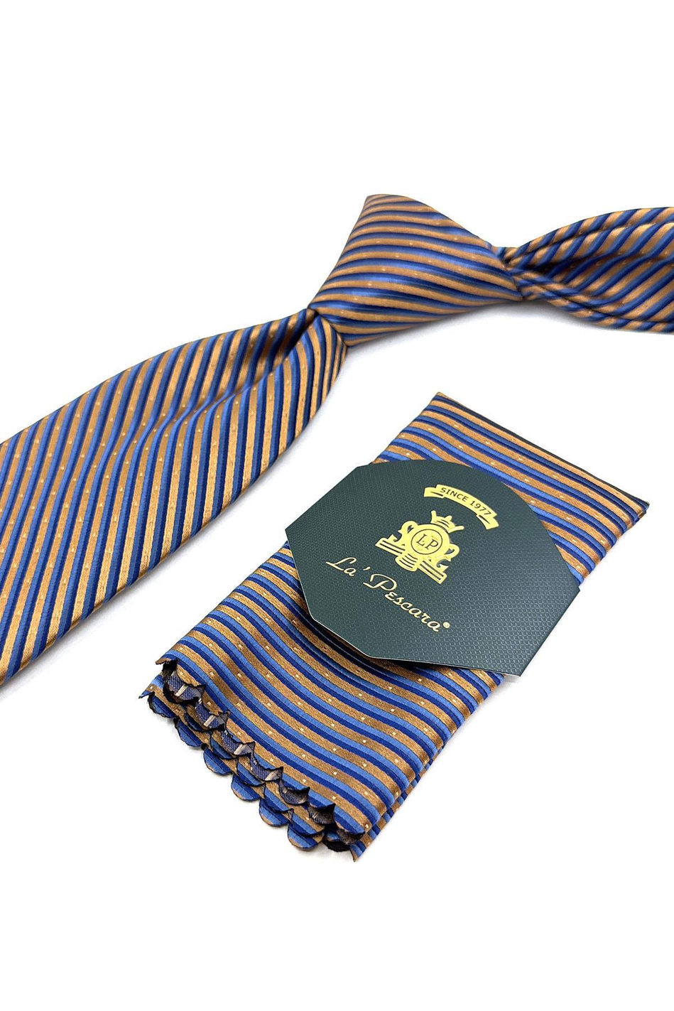 Safran Çizgi Desen Mendilli Klasik Kravat KK11908