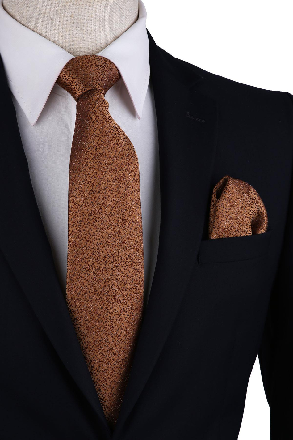 Safran Kum Desen Mendilli Klasik Kravat KK10387