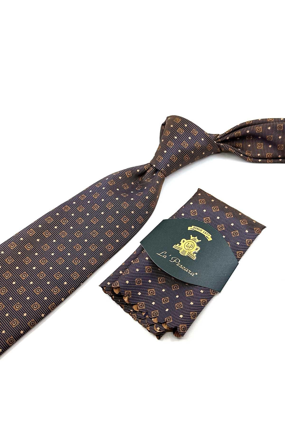 Safran - Lacivert Küçük Desen Mendilli Klasik Kravat KK12518