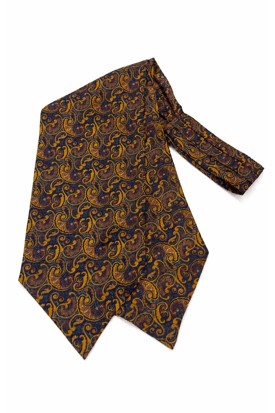 Safran Lacivert Şal Desen İtalyan İpek Ascot Kravat SAC75