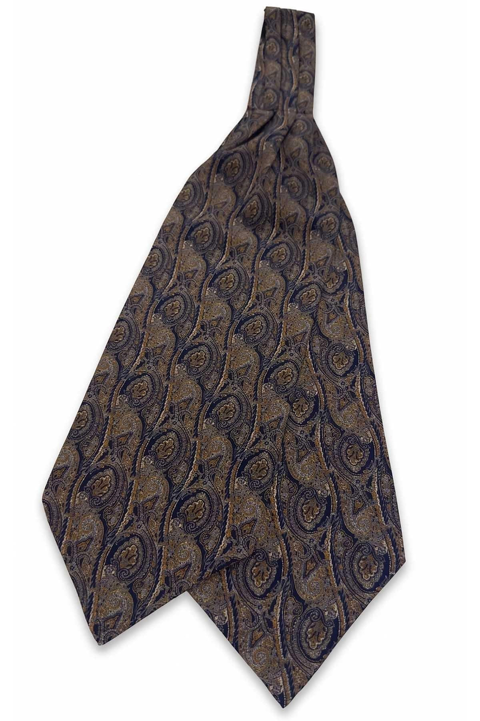 Safran Lacivert Şal Desen İtalyan İpek Ascot Kravat SAC113