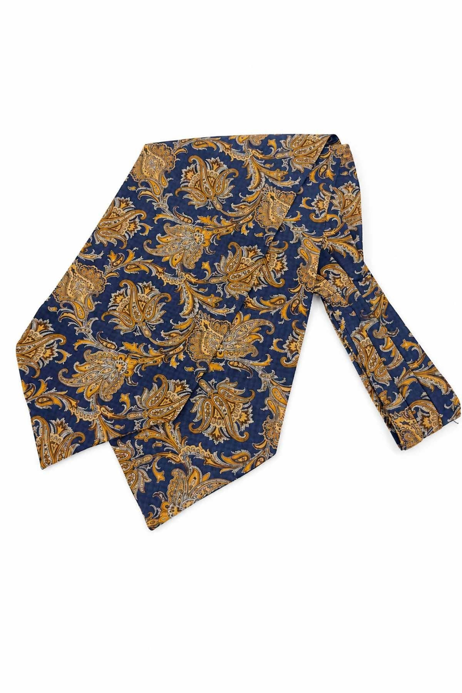 Safran Lacivert Şal Desen İtalyan İpek Ascot Kravat SAC137
