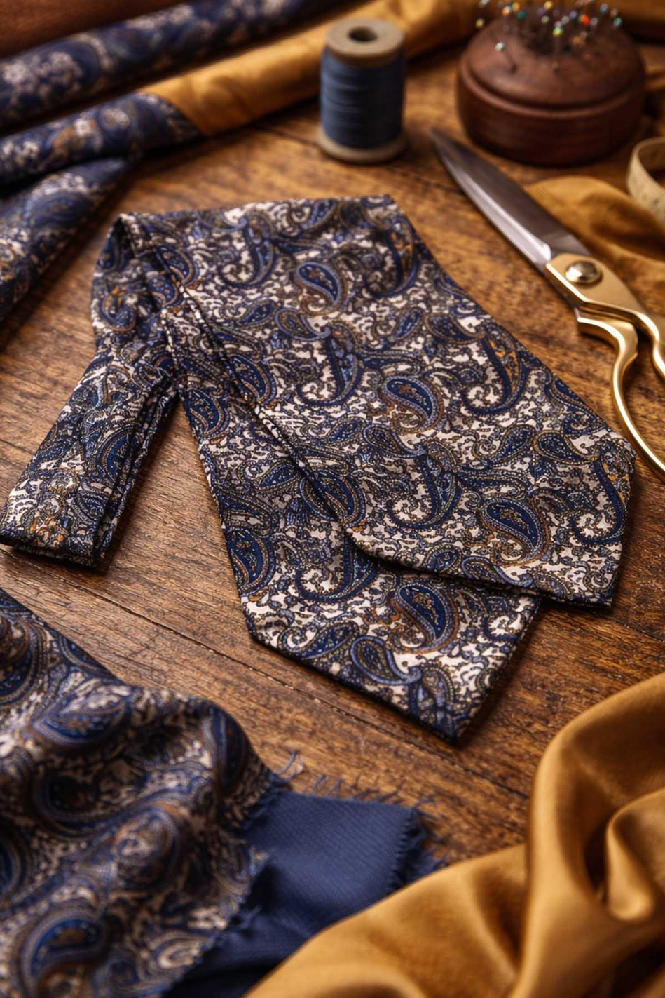 Şal Desen Beyaz - Çok Renkli İtalyan İpek Ascot Kravat SAC60