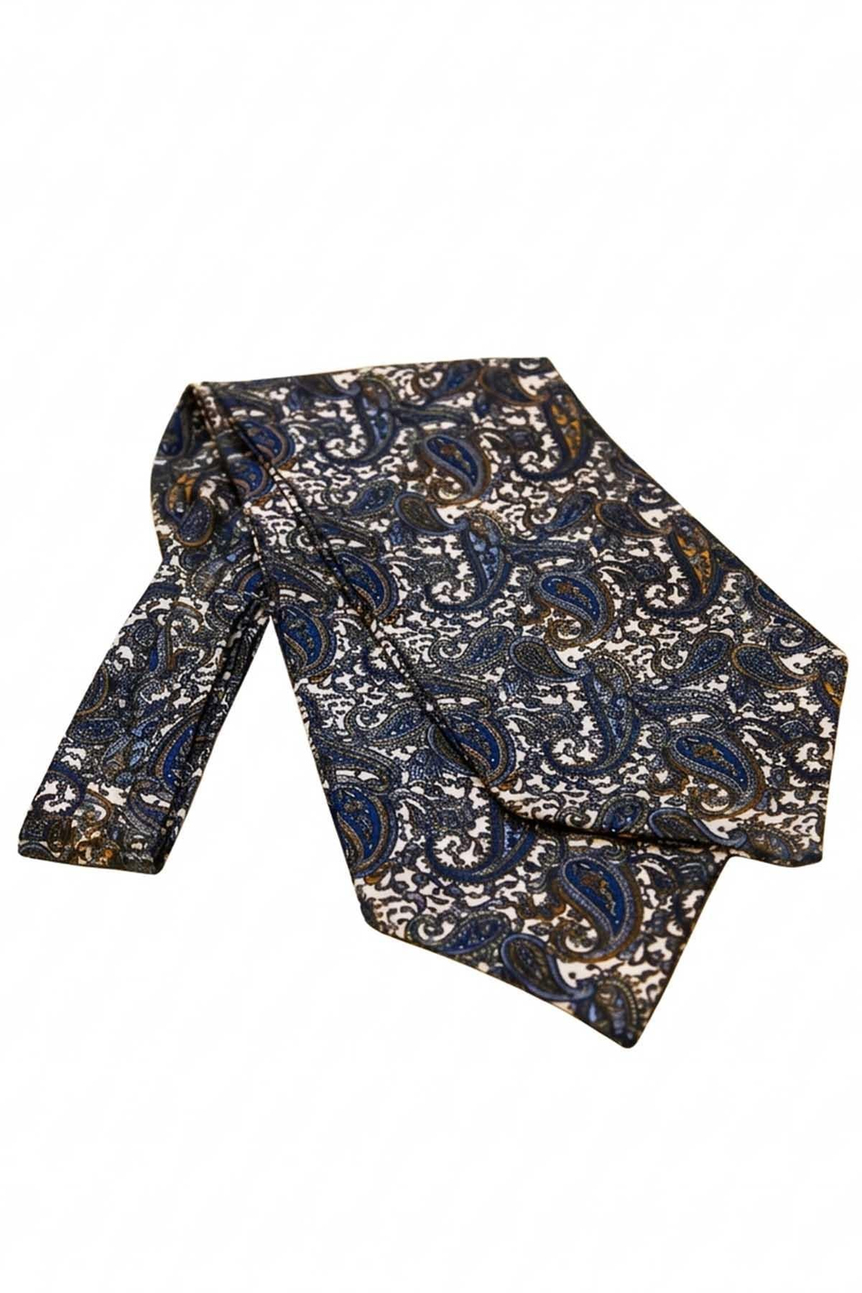 Şal Desen Beyaz - Çok Renkli İtalyan İpek Ascot Kravat SAC60