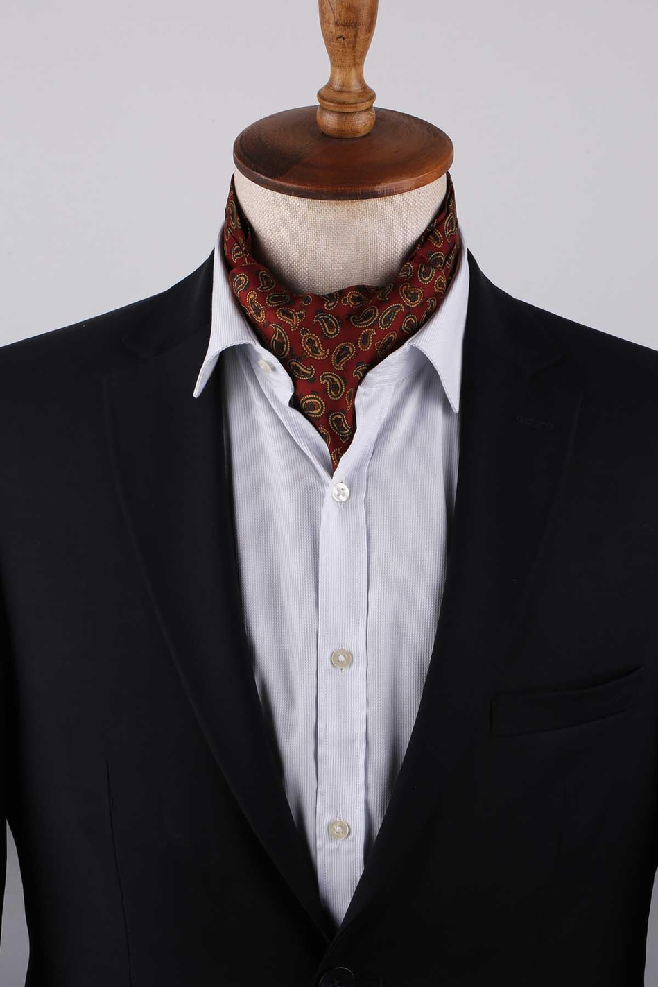 Şal Desen Bordo İtalyan İpek Ascot Kravat SAC45