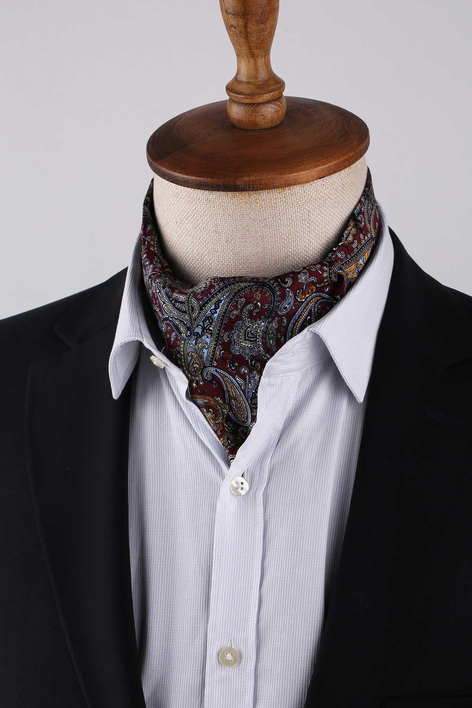 Şal Desen Bordo İtalyan İpek Ascot Kravat SAC62