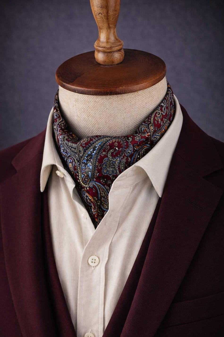 Şal Desen Bordo İtalyan İpek Ascot Kravat SAC62