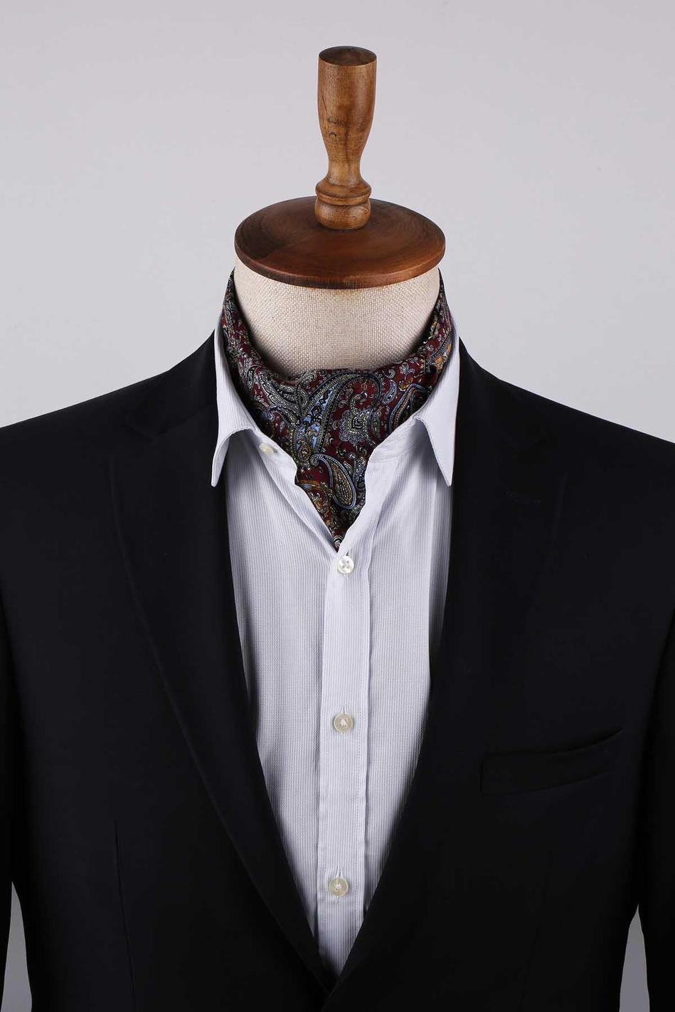 Şal Desen Bordo İtalyan İpek Ascot Kravat SAC62