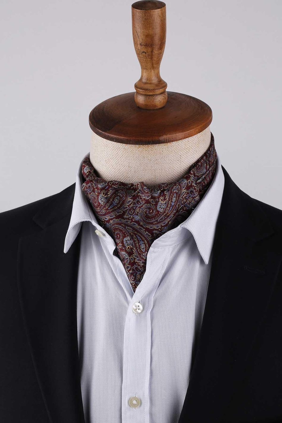 Şal Desen Bordo İtalyan İpek Ascot Kravat SAC50