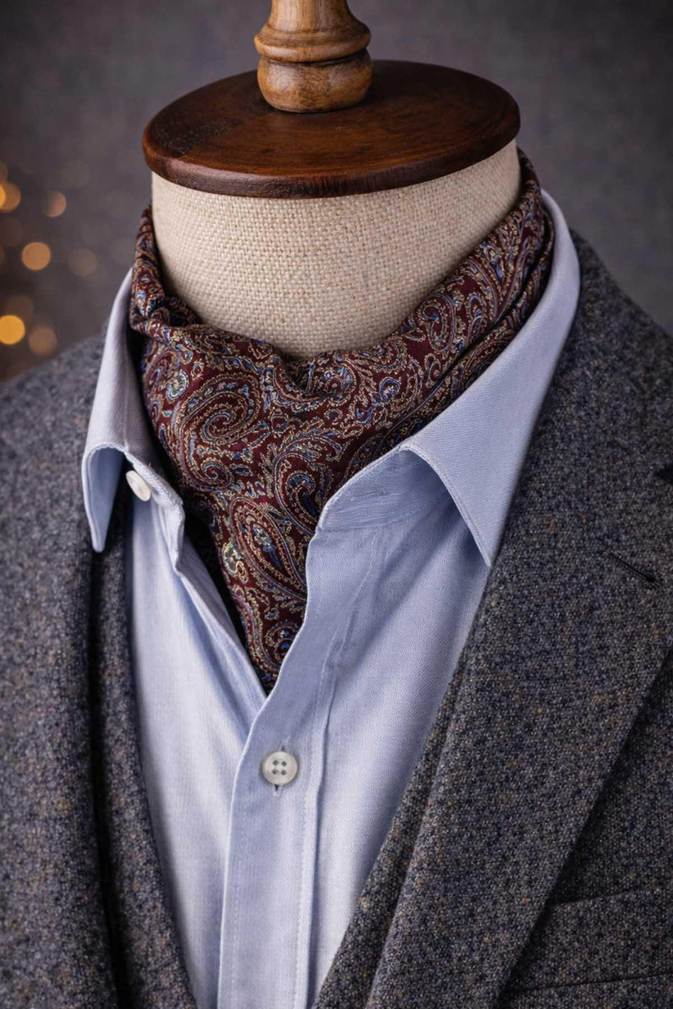 Şal Desen Bordo İtalyan İpek Ascot Kravat SAC50