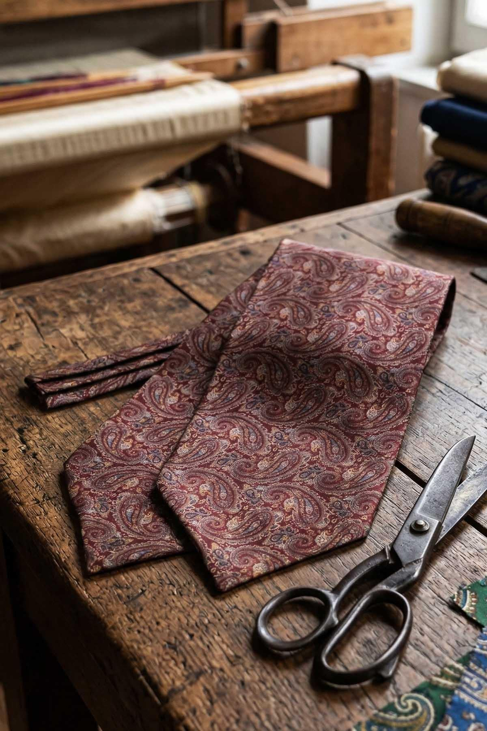 Şal Desen Bordo İtalyan İpek Ascot Kravat SAC50
