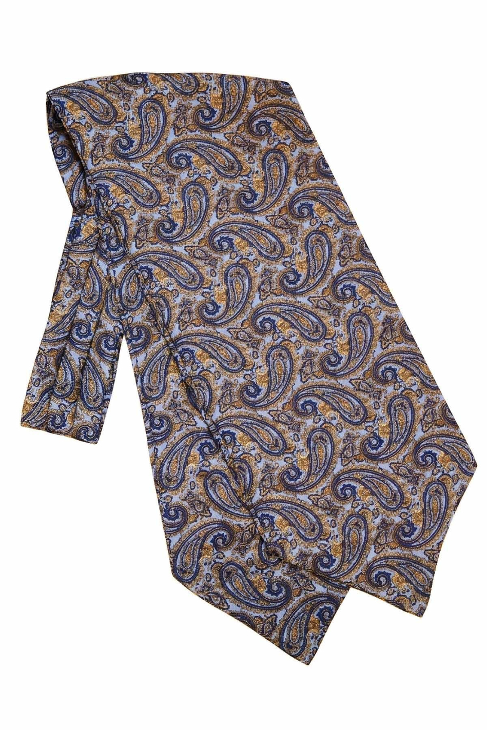 Şal Desen Mavi - Sarı İtalyan İpek Ascot Kravat SAC57