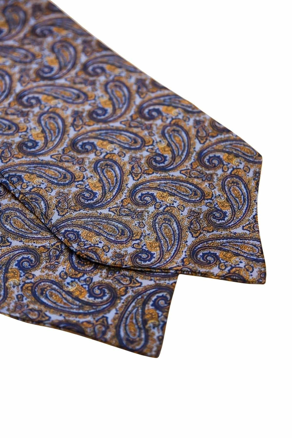 Şal Desen Mavi - Sarı İtalyan İpek Ascot Kravat SAC57