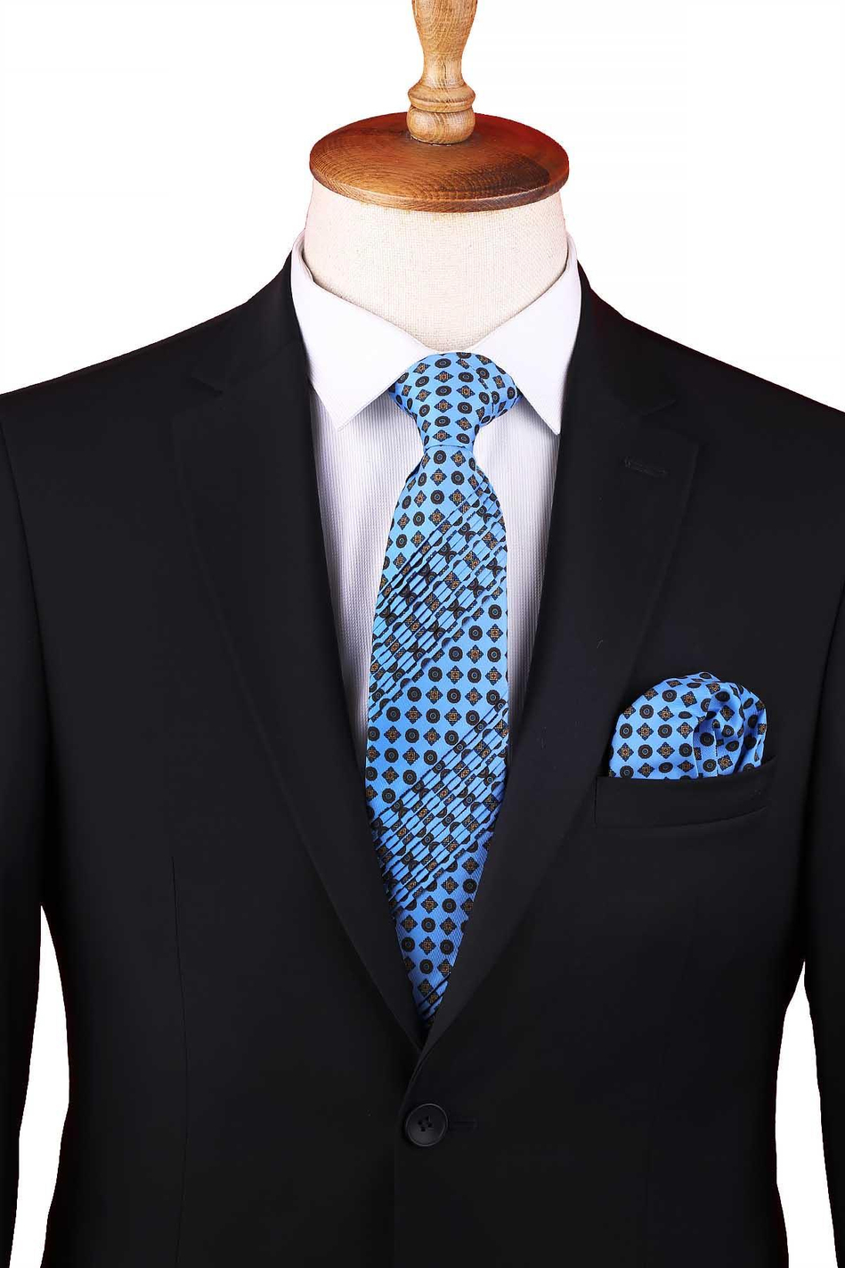 Sambuchi Style Mavi Motif Desen Piliseli Kravat CRK93