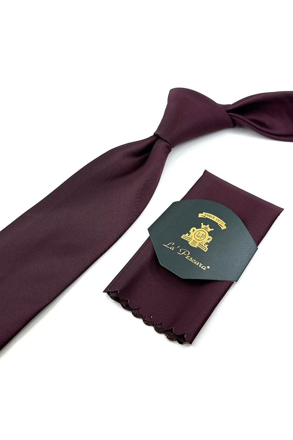 Şarabi Bordo Saten Düz Mendilli Klasik Kravat KK12065