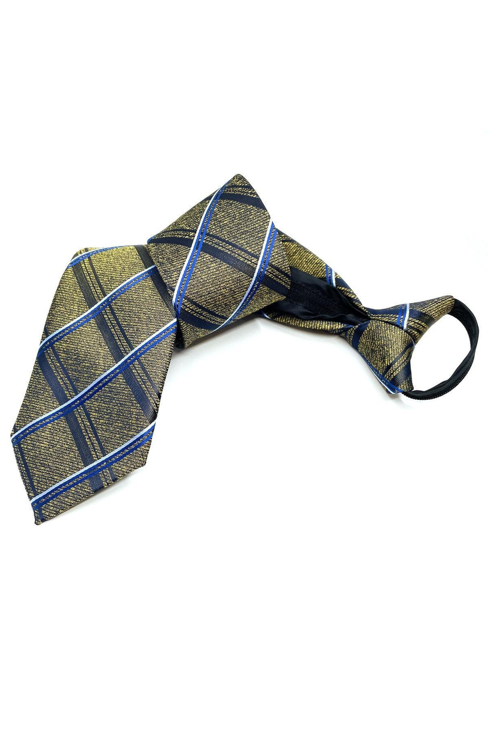 Sarı Ekose Desen Mendilli Fermuarlı Kravat FRMR56