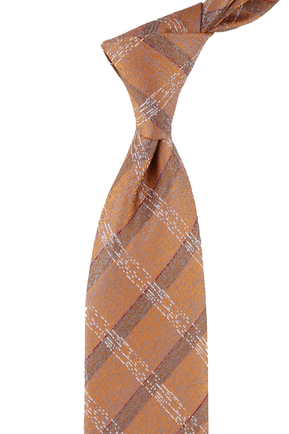 Sarı Ekose Desen Mendilli Klasik Kravat KK10755