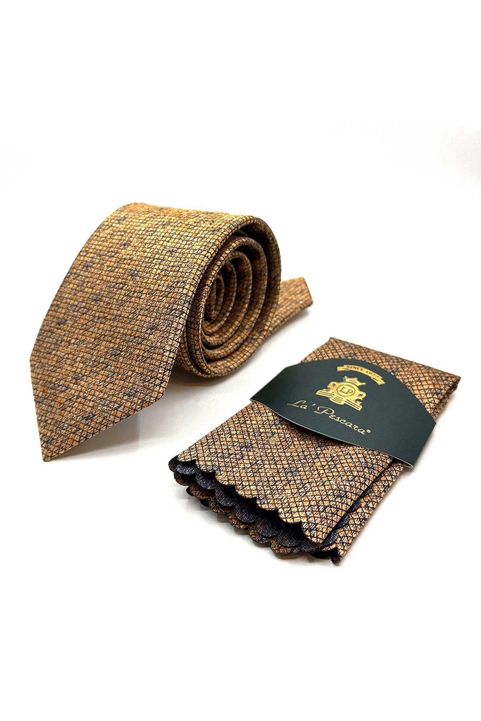 Sarı Kare Desen Mendilli Klasik Kravat KK13063