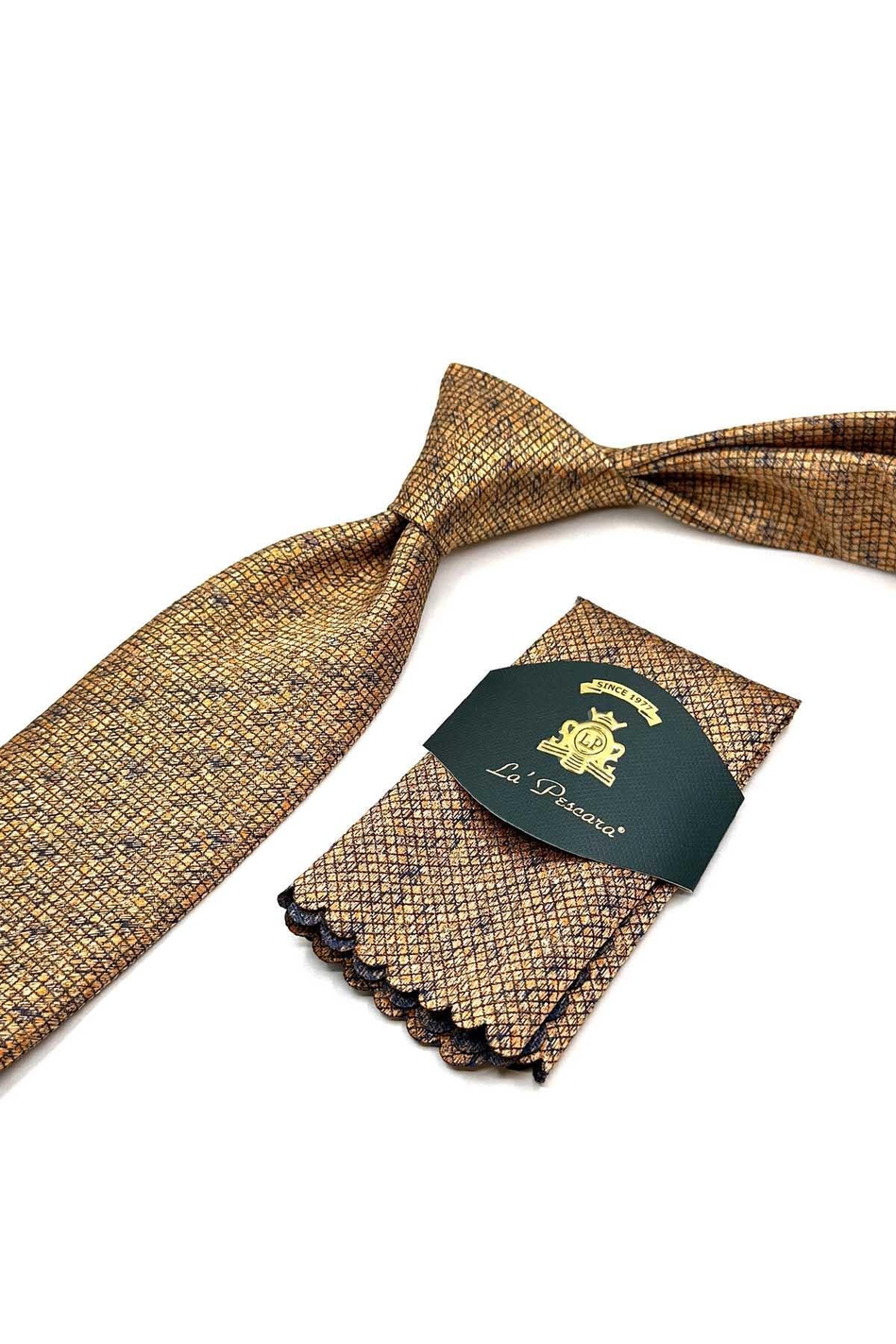 Sarı Kare Desen Mendilli Klasik Kravat KK13063