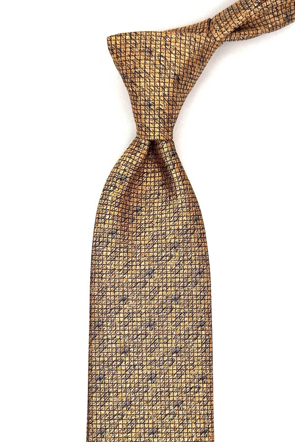 Sarı Kare Desen Mendilli Klasik Kravat KK13063