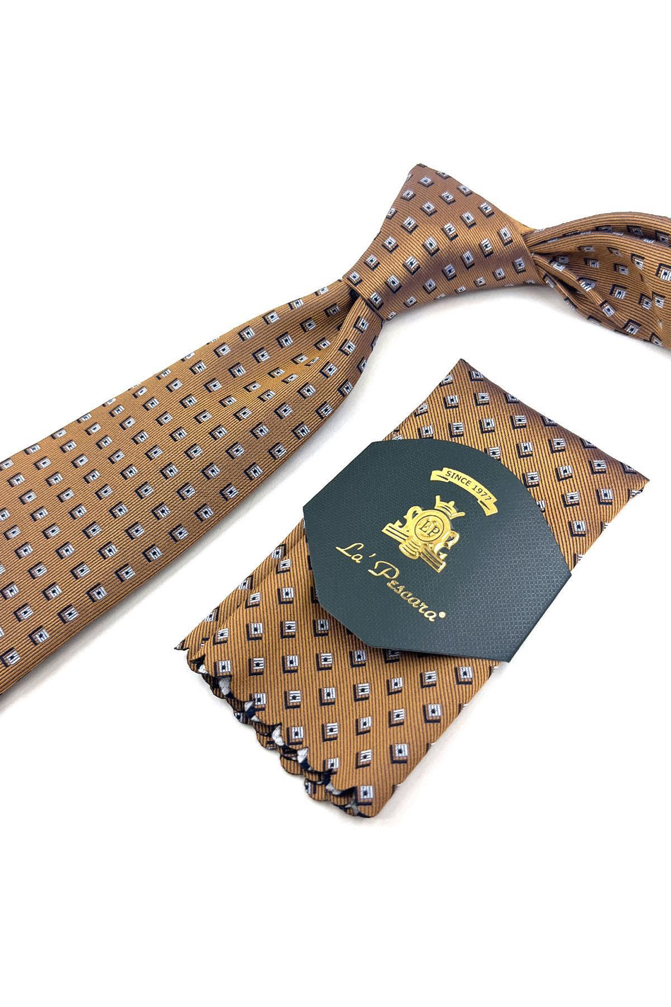 Sarı Küçük Desen Mendilli Klasik Kravat KK11849
