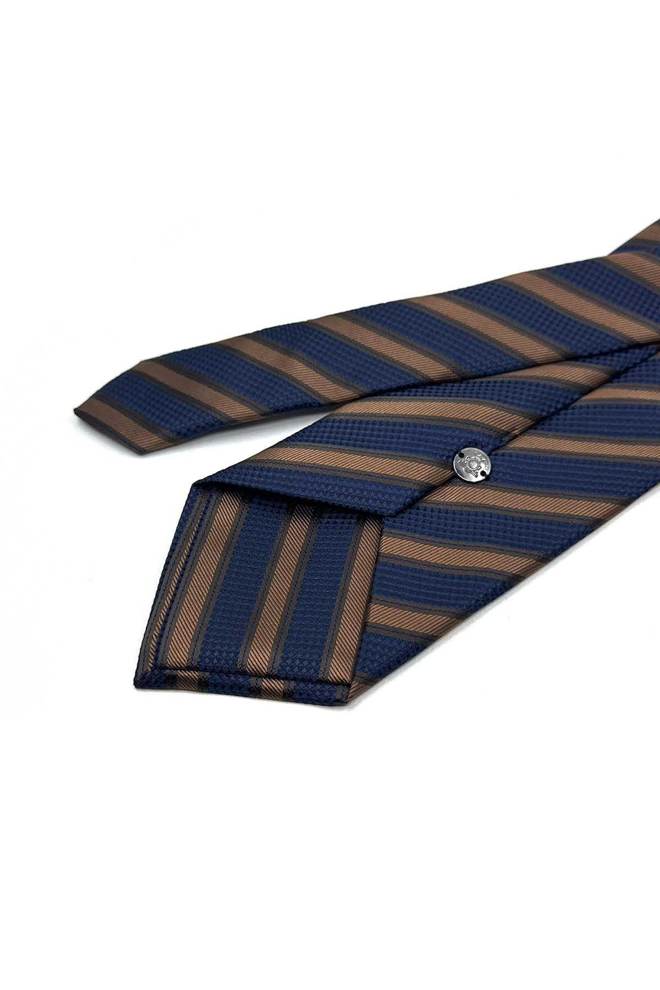Sarı - Lacivert Çizgi Desen Mendilli Klasik Kravat KK13103