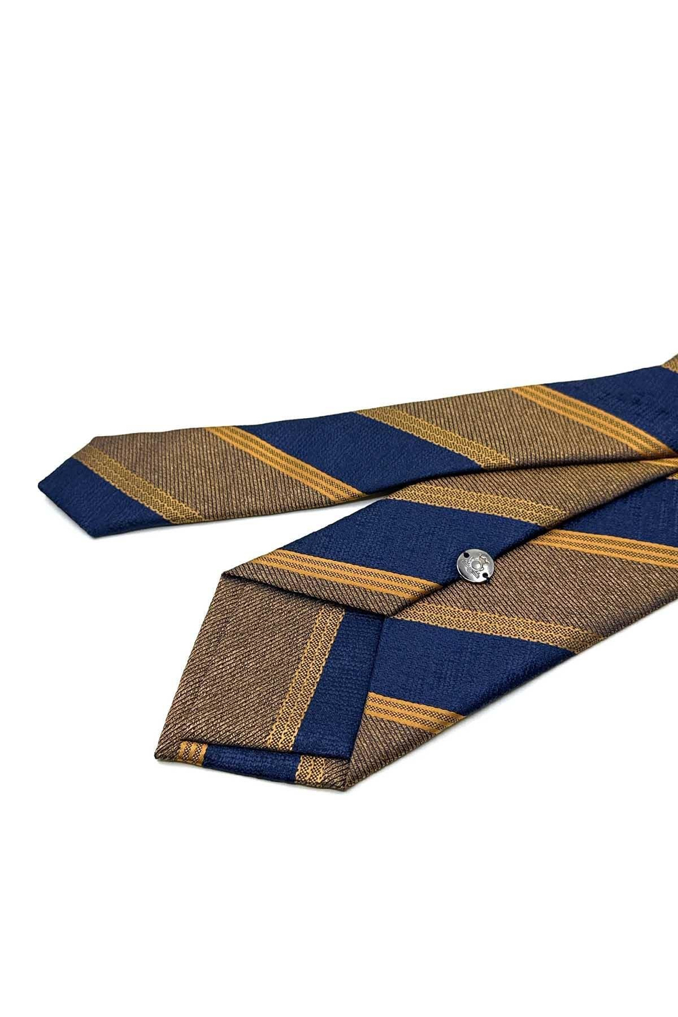 Sarı - Lacivert Çizgi Desen Mendilli Klasik Kravat KK13145