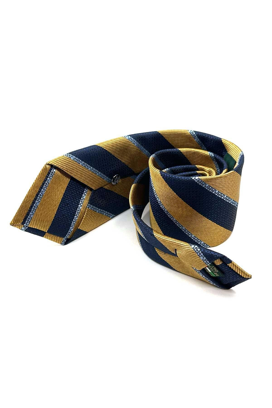 Sarı - Lacivert Çizgi Desen Mendilli Klasik Kravat KK13103