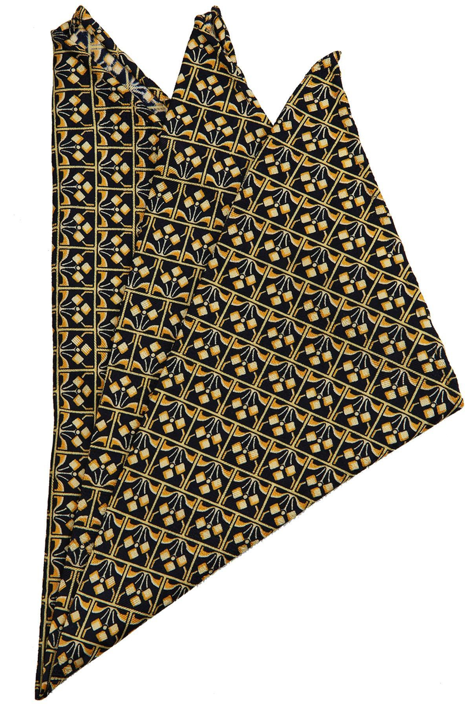 Sarı - Lacivert Motif Baskılı İpek Mendil SPS405
