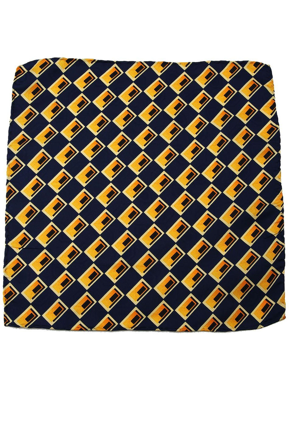 Sarı - Lacivert Motif Baskılı İpek Mendil SPS404