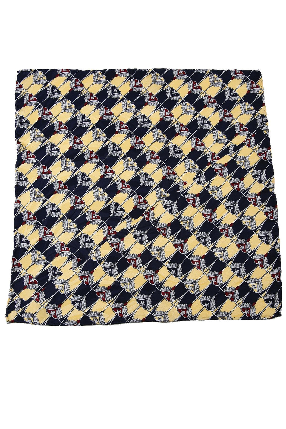 Sarı - Lacivert Motif Baskılı İpek Mendil SPS267