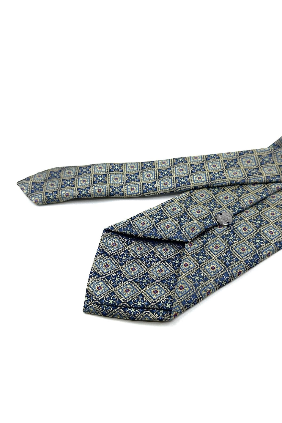 Sarı Lacivert Motif Desen Mendilli Klasik Kravat KK13896