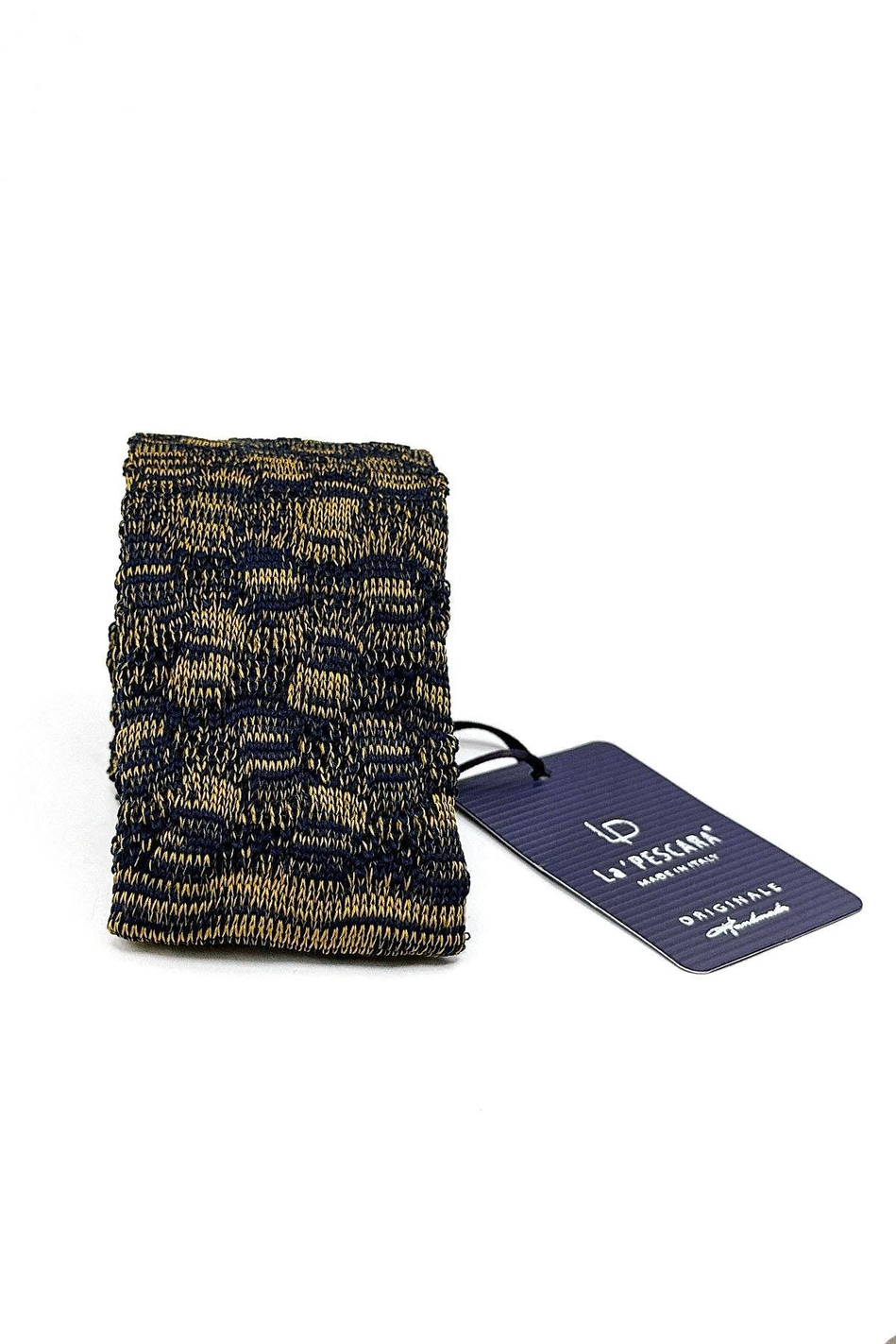 Sarı - Lacivert Motif Desen Örgü Kravat ÖR8361