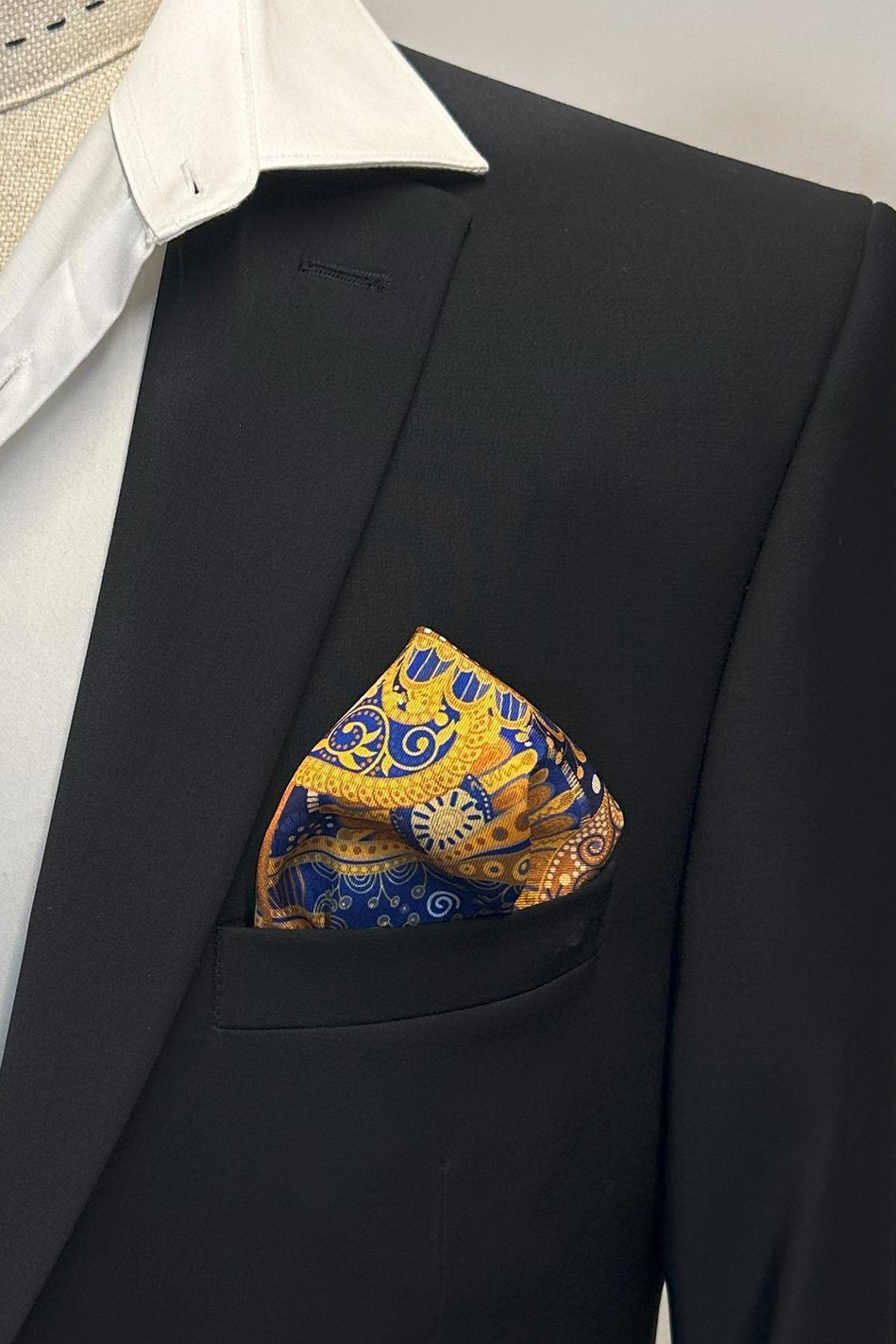 Sarı - Lacivert Şal Desen Erkek Cep Mendili SPS629-109