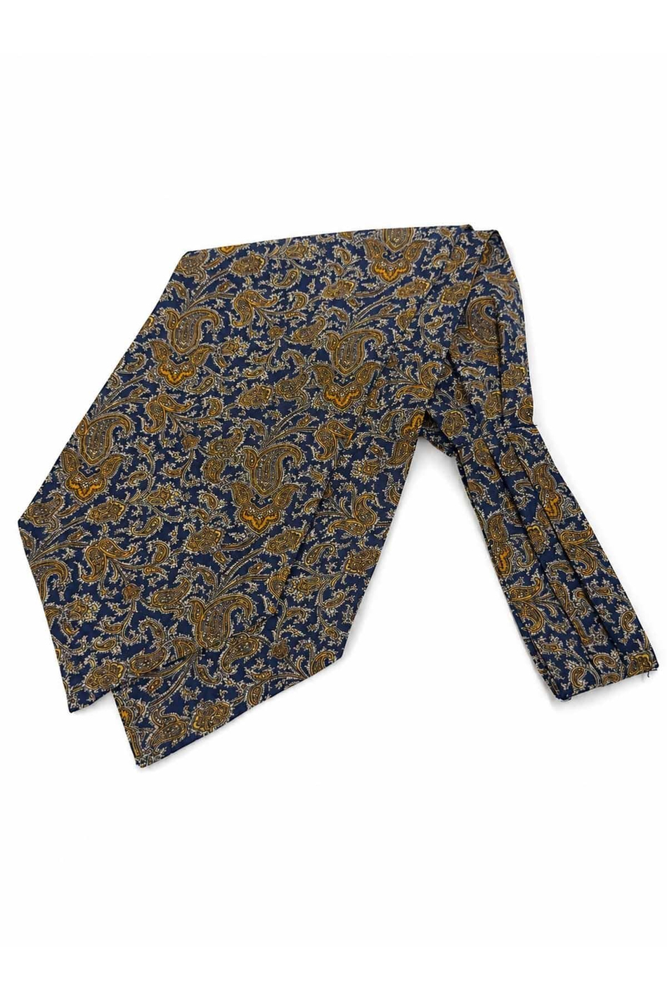 Sarı Lacivert Şal Desen İtalyan İpek Ascot Kravat SAC119