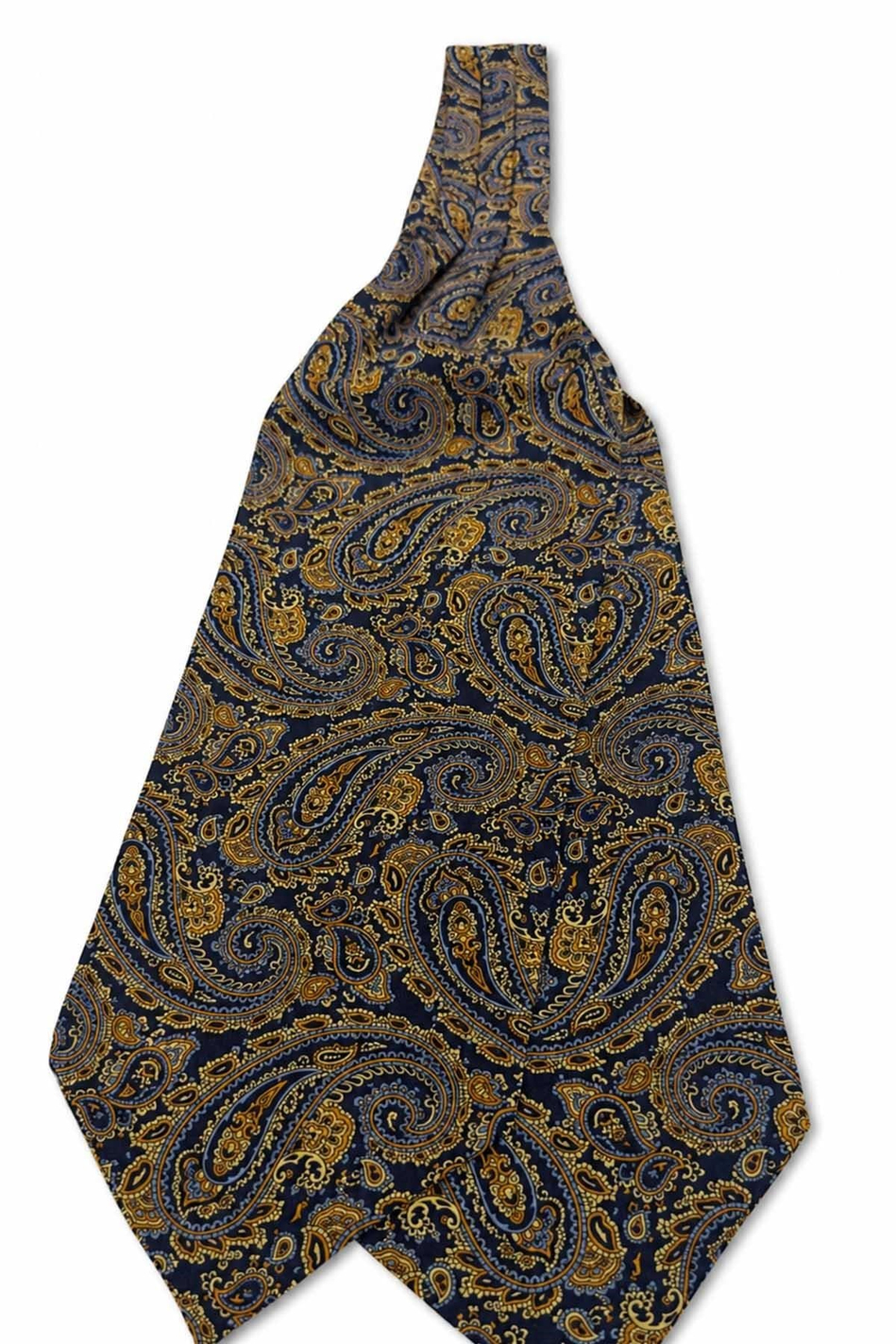 Sarı Lacivert Şal Desen İtalyan İpek Ascot Kravat SAC93
