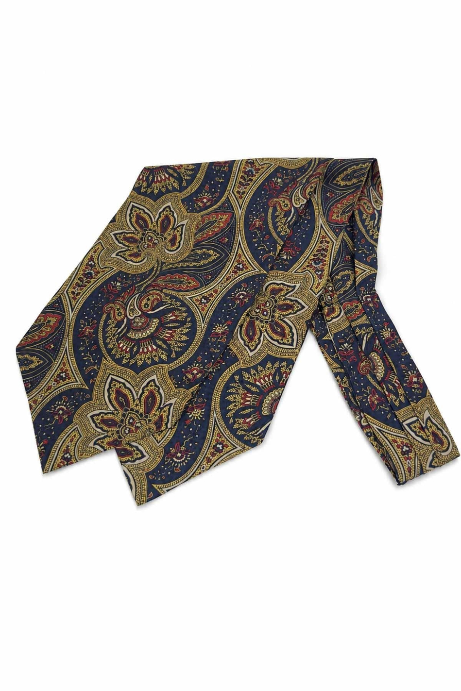 Sarı Lacivert Şal Desen İtalyan İpek Ascot Kravat SAC129