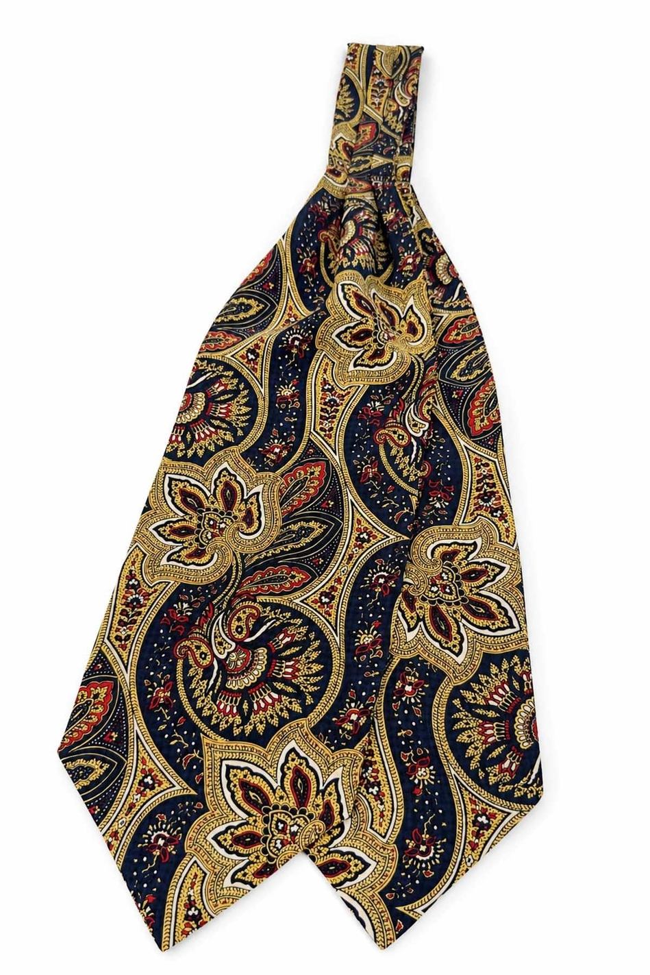 Sarı Lacivert Şal Desen İtalyan İpek Ascot Kravat SAC129