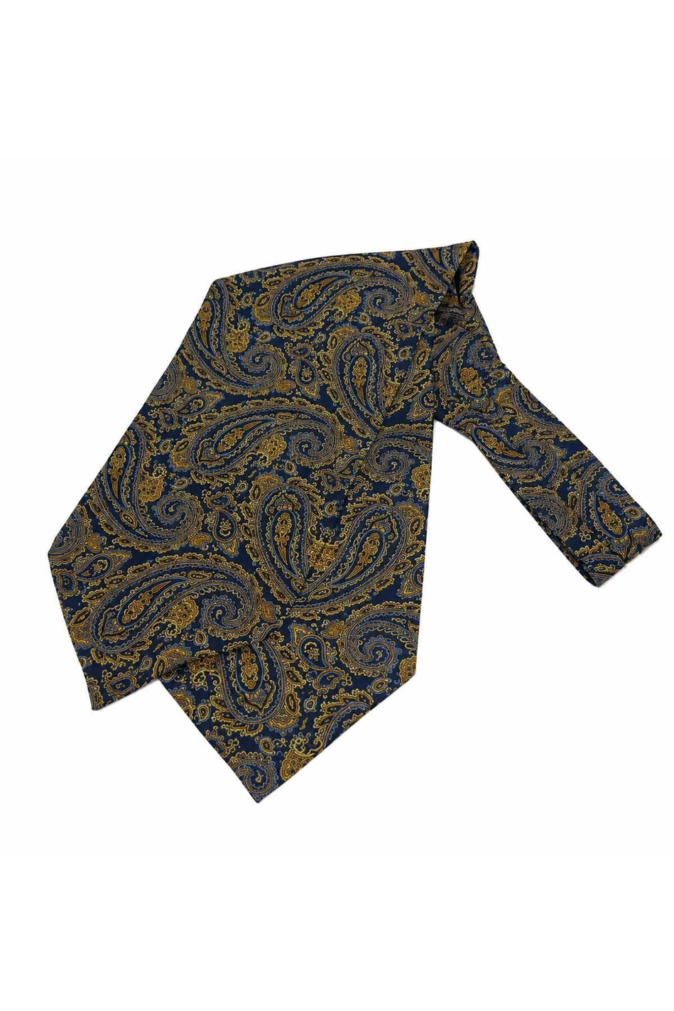 Sarı Lacivert Şal Desen İtalyan İpek Ascot Kravat SAC93