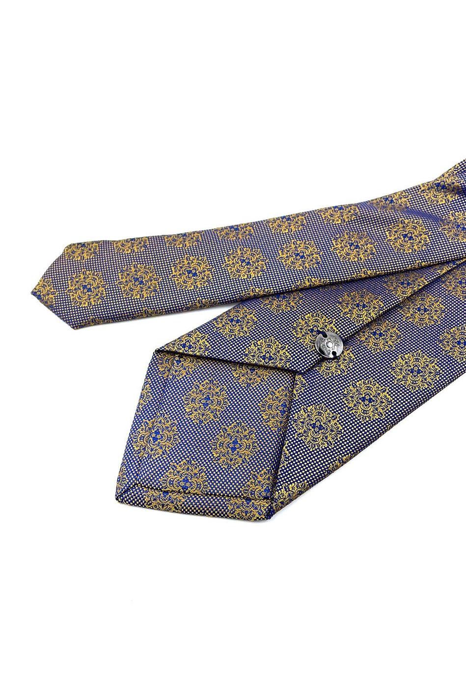 Sarı - Mavi Motif Desen Mendilli Klasik Kravat KK10974