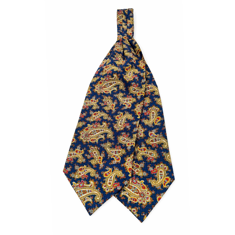 Sarı Mavi Şal Desen İtalyan İpek Ascot Kravat SAC99