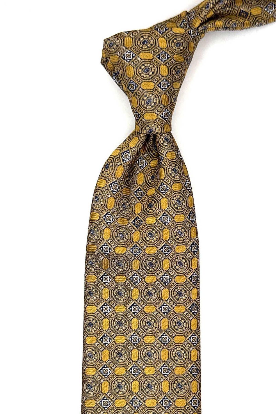 Sarı Motif Desen Mendilli Klasik Kravat KK13058