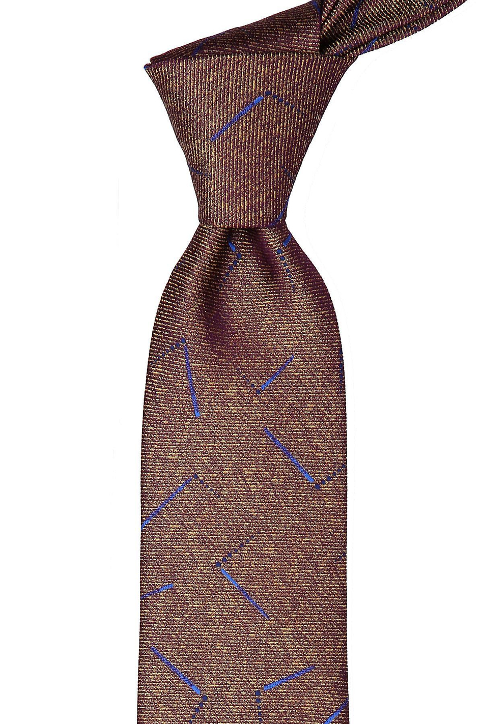 Sarı - Mürdüm Motif Desen Mendilli Klasik Kravat KK9593