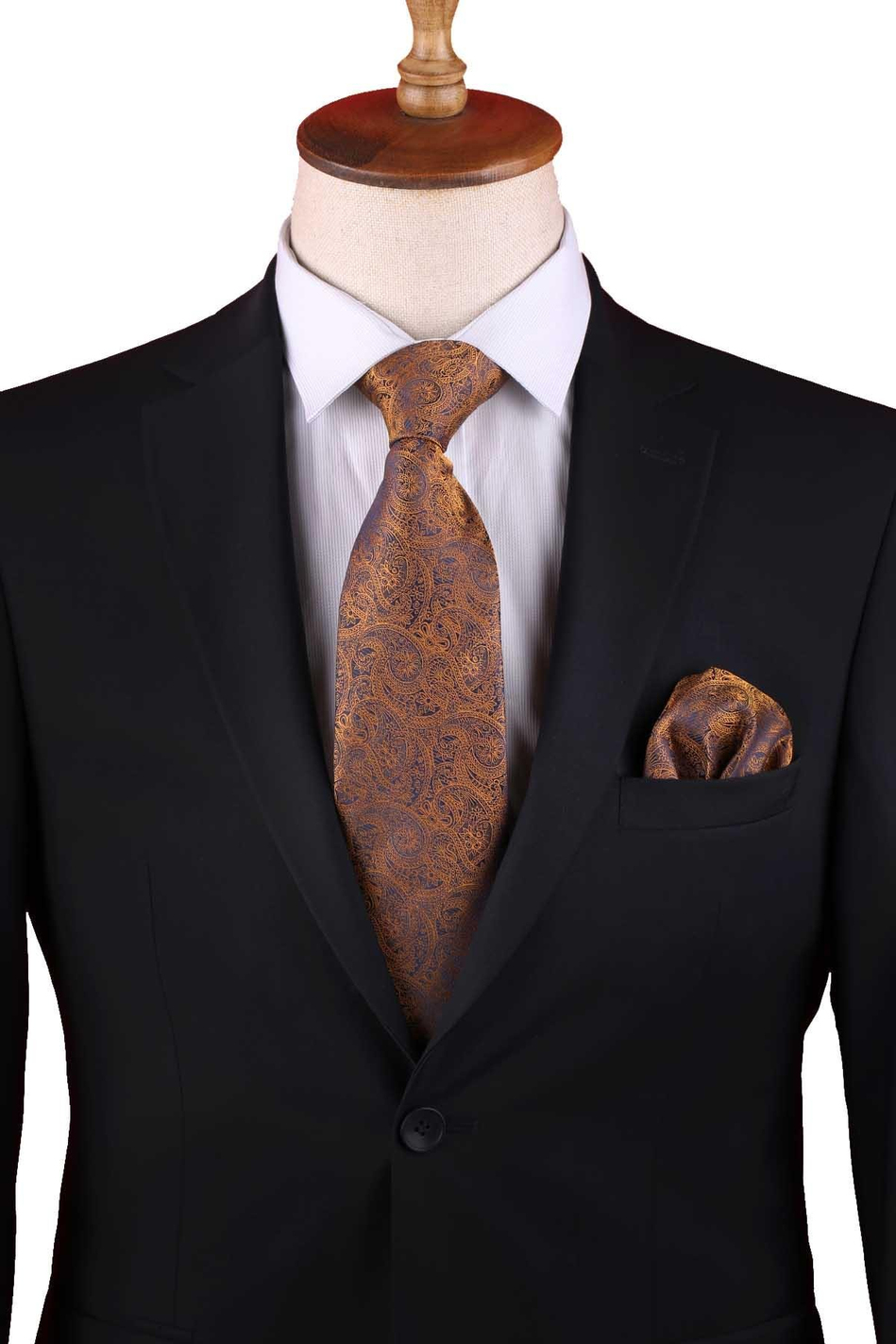 Sarı Şal Desen Mendilli Klasik Kravat KK13211