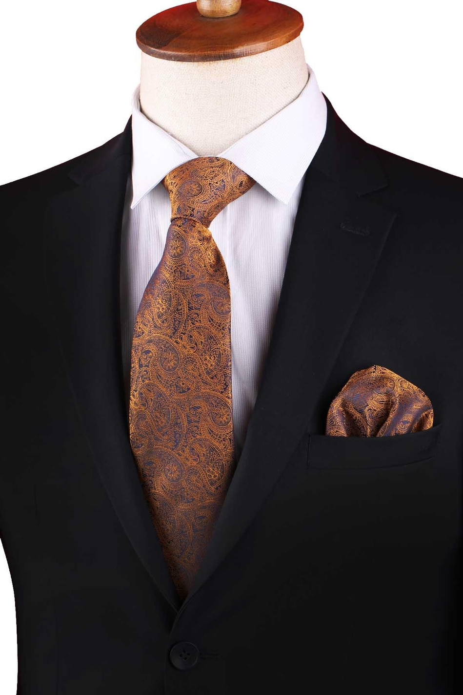 Sarı Şal Desen Mendilli Klasik Kravat KK13211