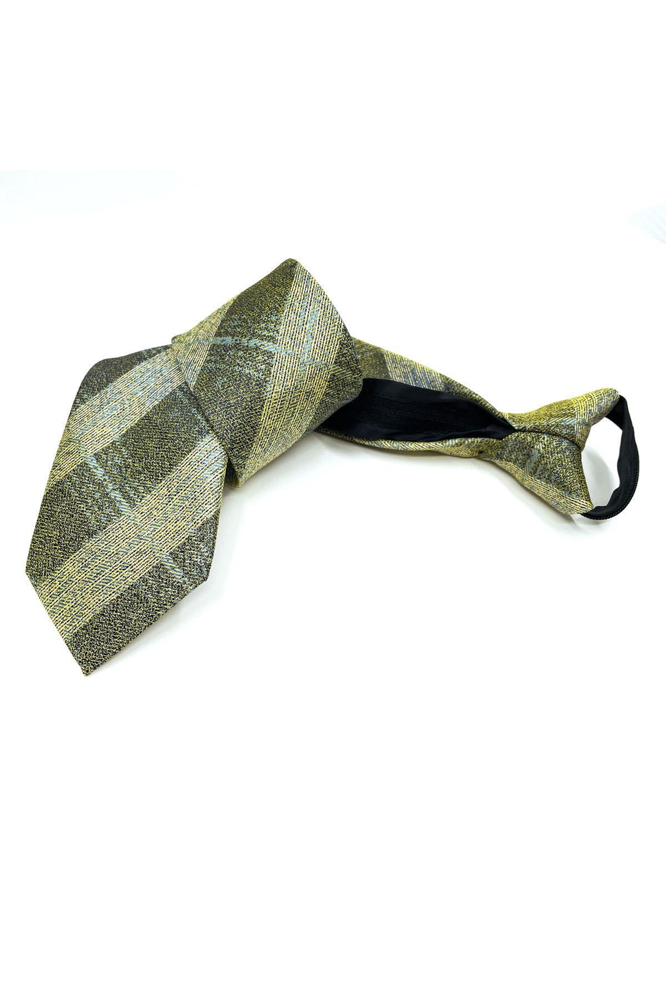 Sarı - Siyah Ekose Desen Mendilli Fermuarlı Kravat FRMR12
